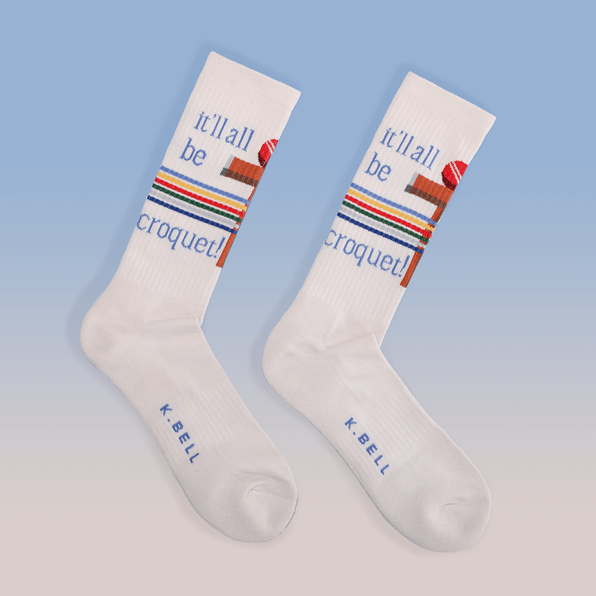 K. Bell Socks K.Bell Men's It'll Be Croquet Active Crew Socks Light Oatmeal