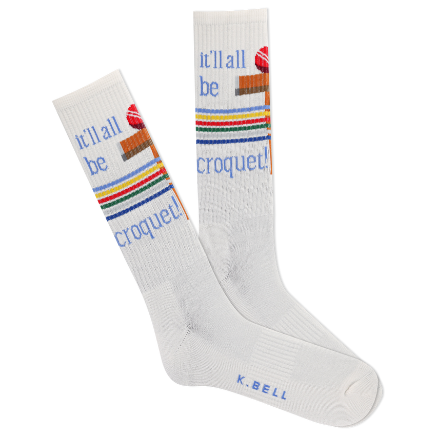 k. bell socks K.Bell Men's It'll Be Croquet Active Crew Socks Light Oatmeal