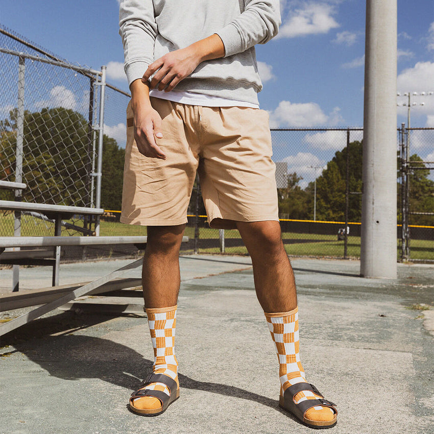 K. Bell Socks K.Bell Men's L.A. Checkerboard Active Crew Socks Wheat