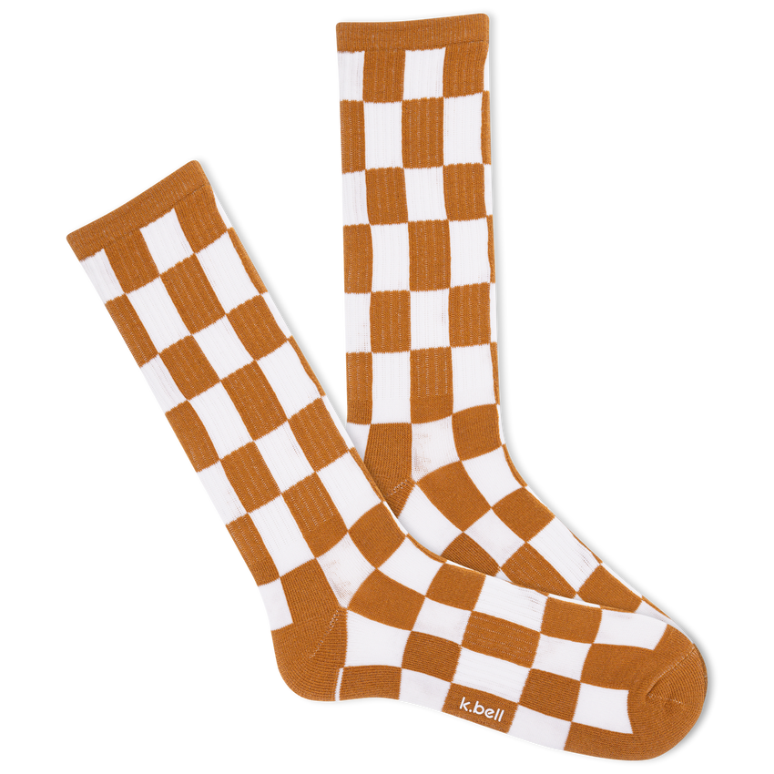 k. bell socks K.Bell Men's L.A. Checkerboard Active Crew Socks Wheat