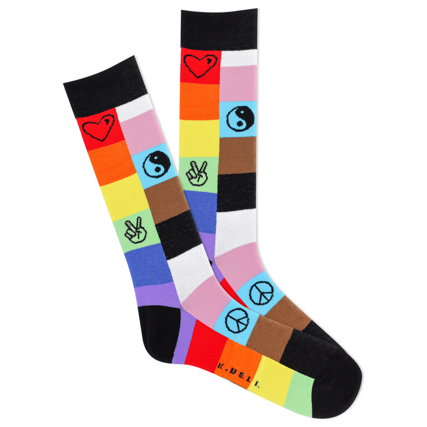 k. bell socks K.Bell Men's Rainbow Patches Active Crew Socks Black