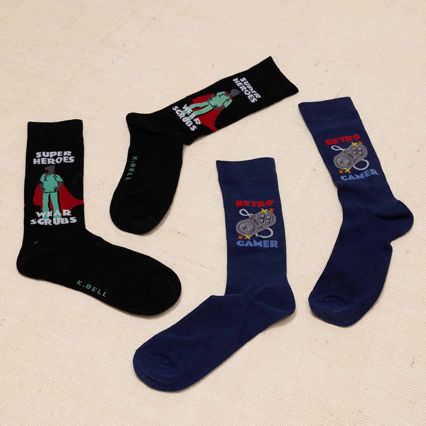 K. Bell Socks K.Bell Men's Retro Gamer Crew Socks Blue