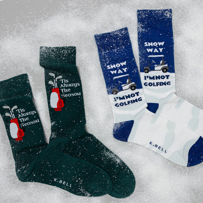 K. Bell Socks K.Bell Men's Snow Way Golfing Crew Socks Two Pair Pack White Assorted