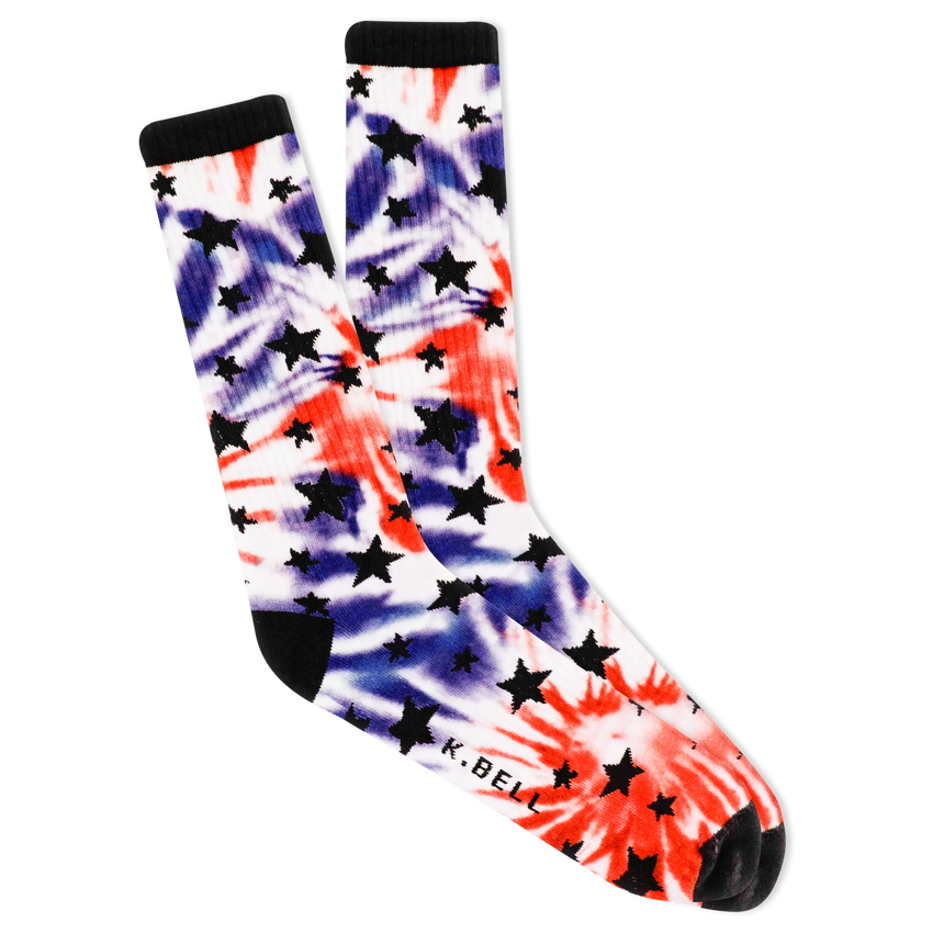 k. bell socks K.Bell Men's Stars Tie Dye Crew Socks White Assorted