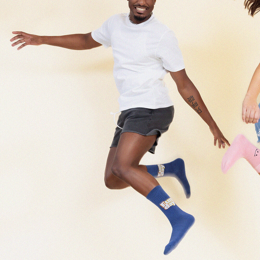 K. Bell Socks K.Bell Men's Sunday Funday Active Crew Socks Cobalt Blue