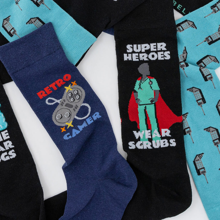K. Bell Socks K.Bell Men's Super Hero Scrubs Crew Socks Black
