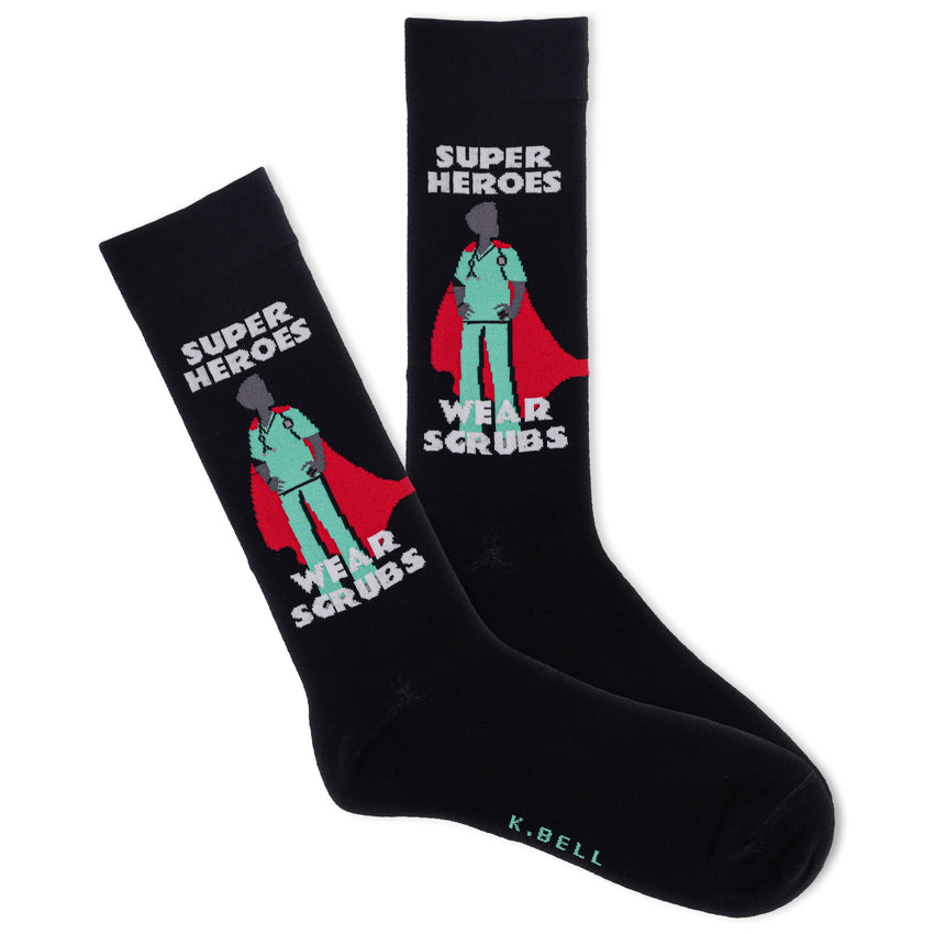 k. bell socks K.Bell Men's Super Hero Scrubs Crew Socks Black