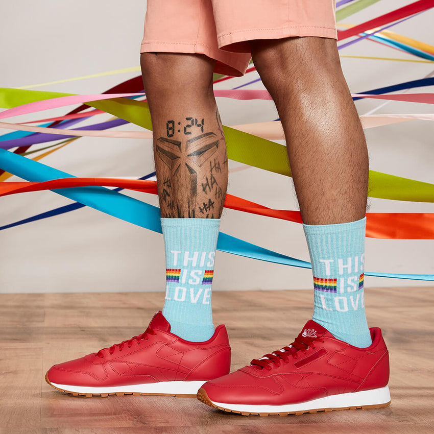 K. Bell Socks K.Bell Men's This Is Love Active Crew Socks Turquoise