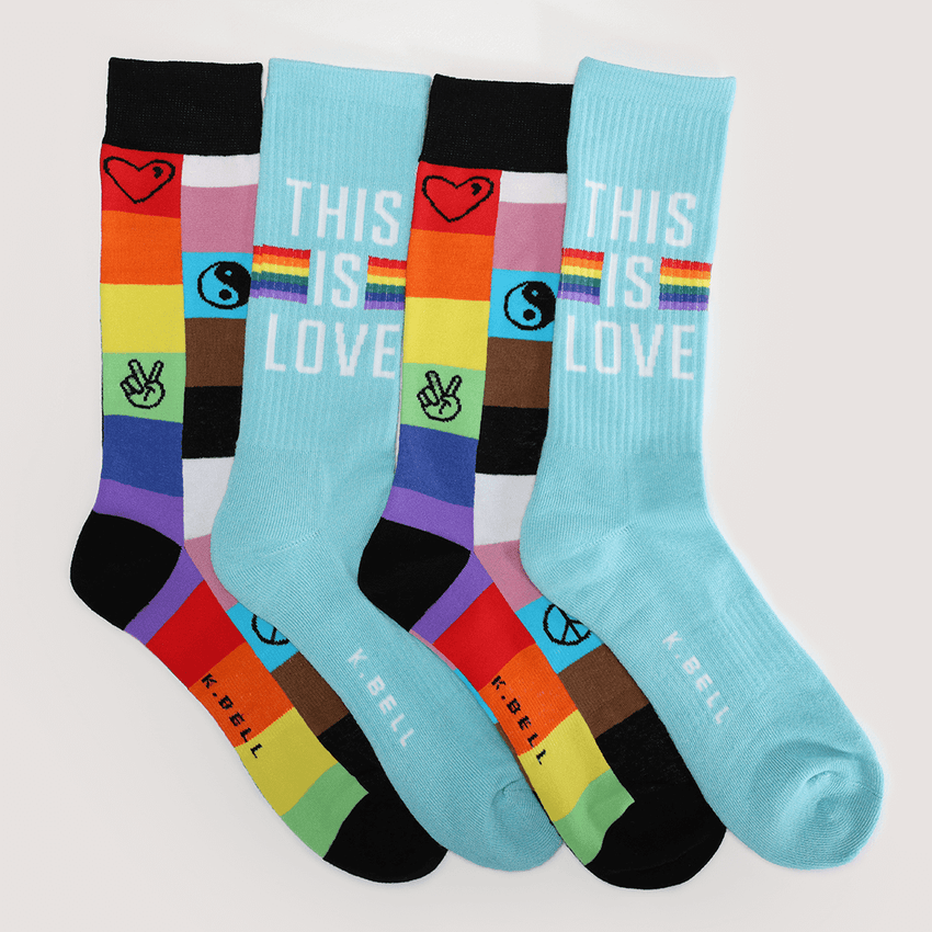 K. Bell Socks K.Bell Men's This Is Love Active Crew Socks Turquoise