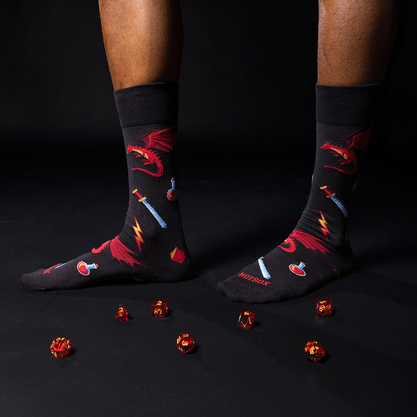 K. Bell Socks HOTSOX Men's Dragon Crew Socks Black