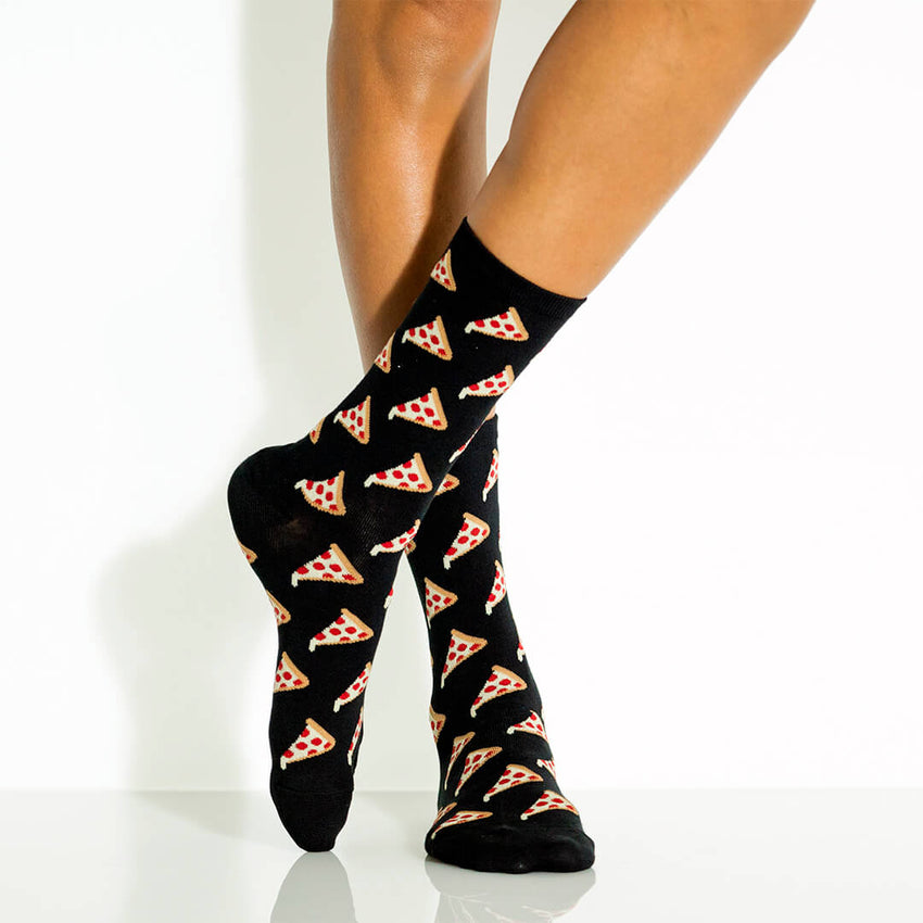 K. Bell Socks HOTSOX Women's Pizza Crew Socks Black