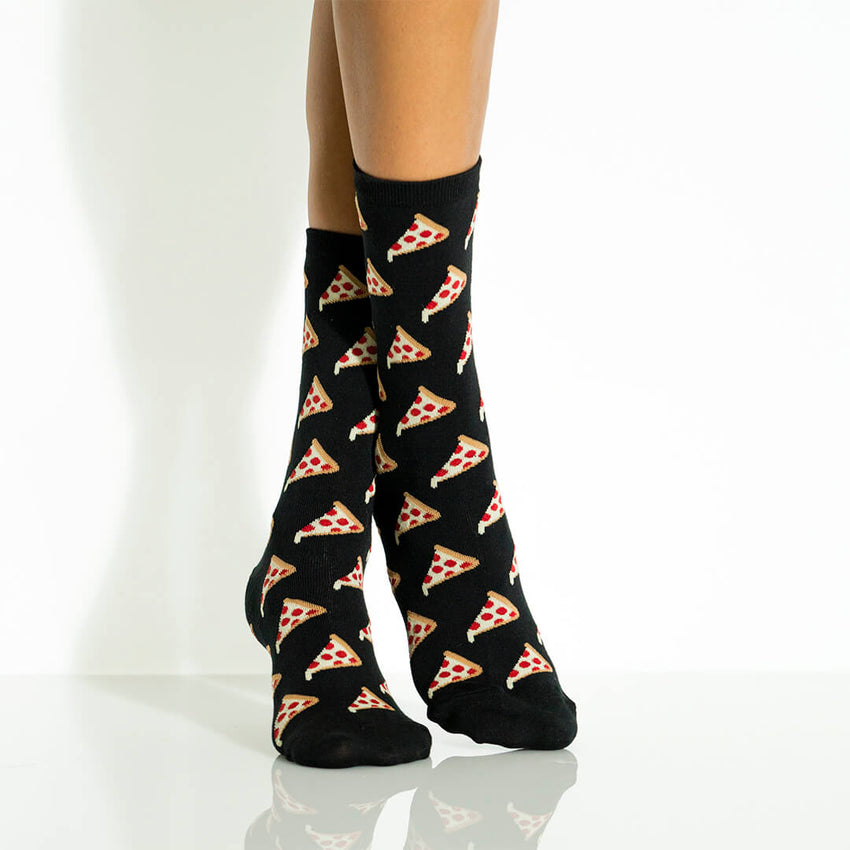 K. Bell Socks HOTSOX Women's Pizza Crew Socks Black