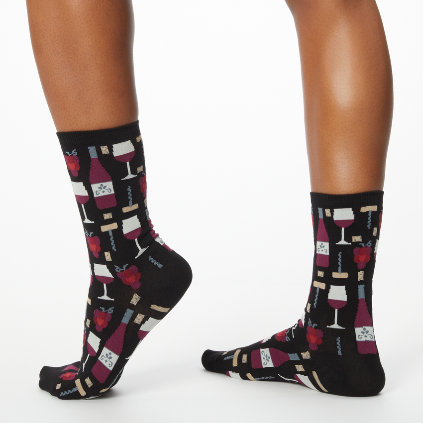 K. Bell Socks HOTSOX Women's Wine Crew Socks Black