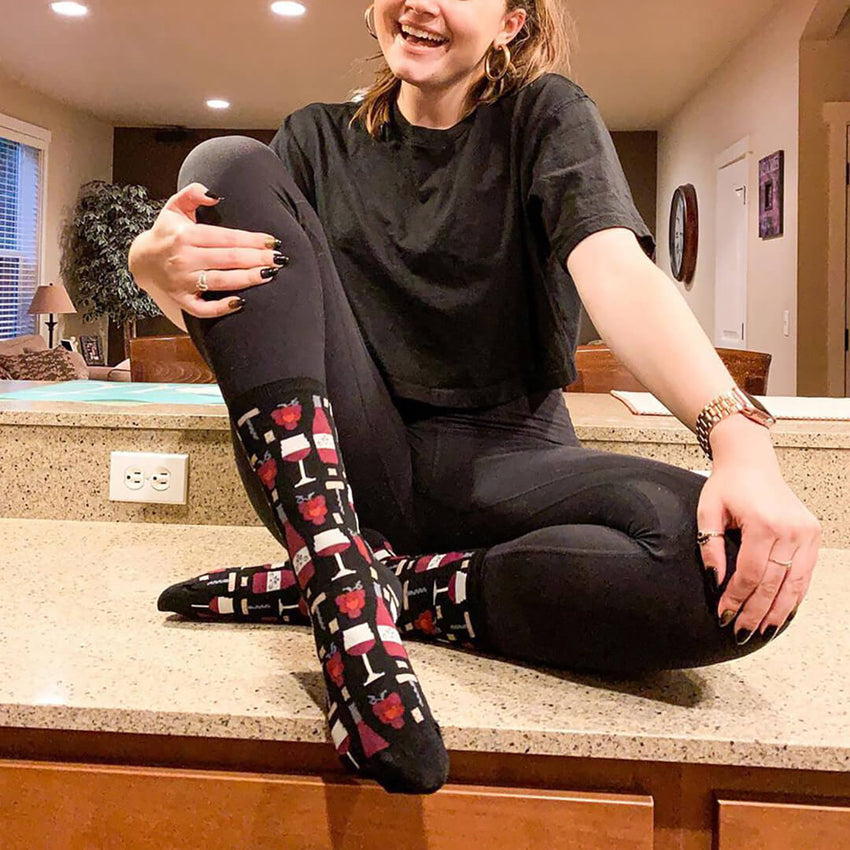 K. Bell Socks HOTSOX Women's Wine Crew Socks Black