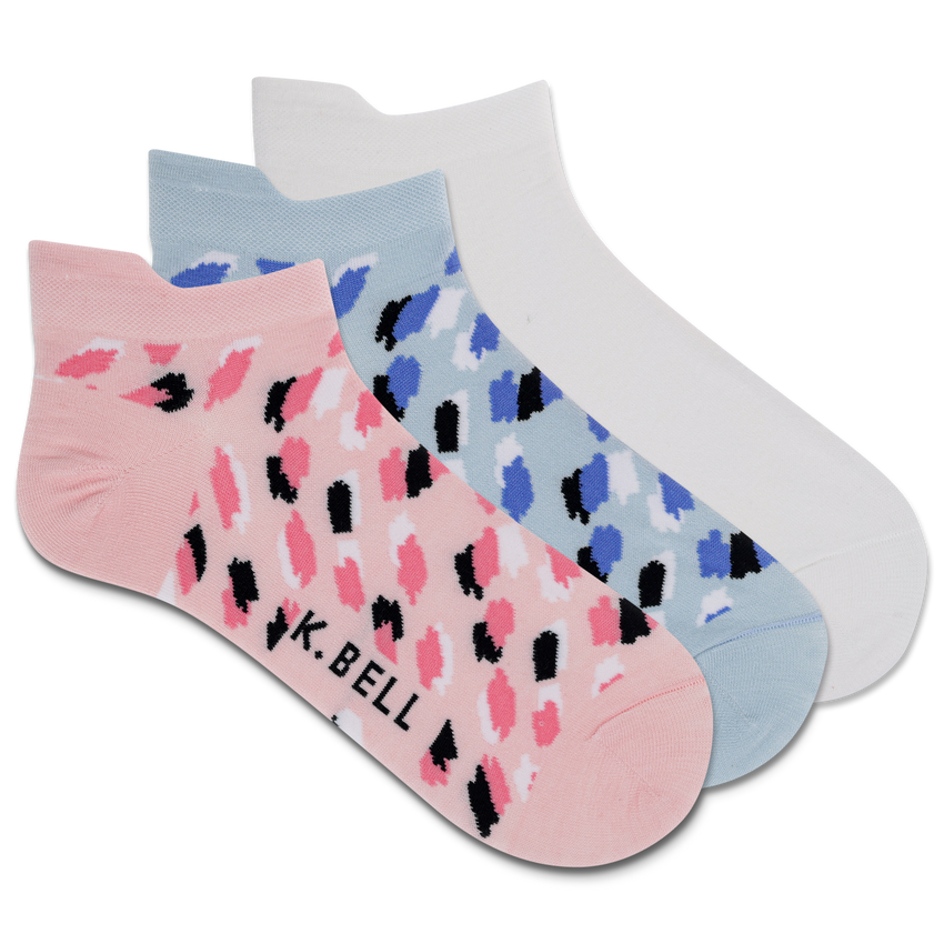 k. bell socks K.Bell Women's Abstract Animal Low Cut Sock 3 Pack Pink Multi-Colored