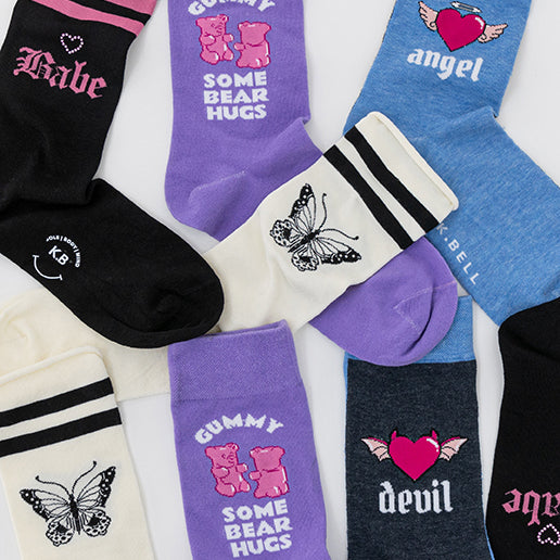 K. Bell Socks K.Bell Women's Babe Roll Top Crew Socks Black