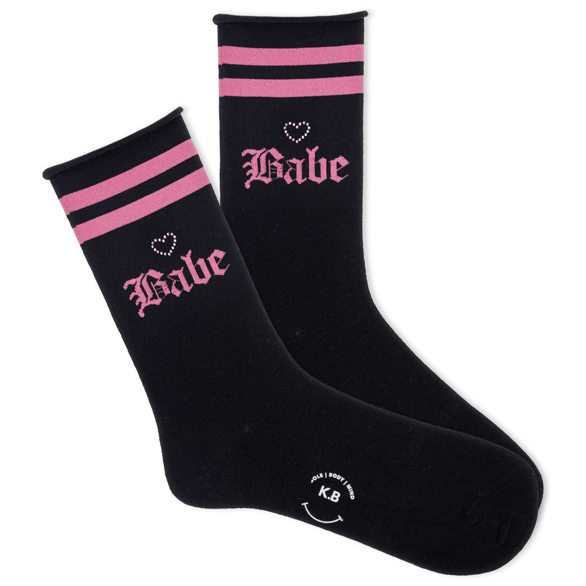k. bell socks K.Bell Women's Babe Roll Top Crew Socks Black