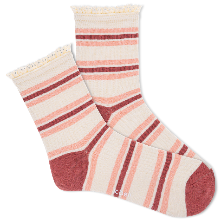 k. bell socks K.Bell Women's Crochet Lace Ribbed Ankle Sock Pink