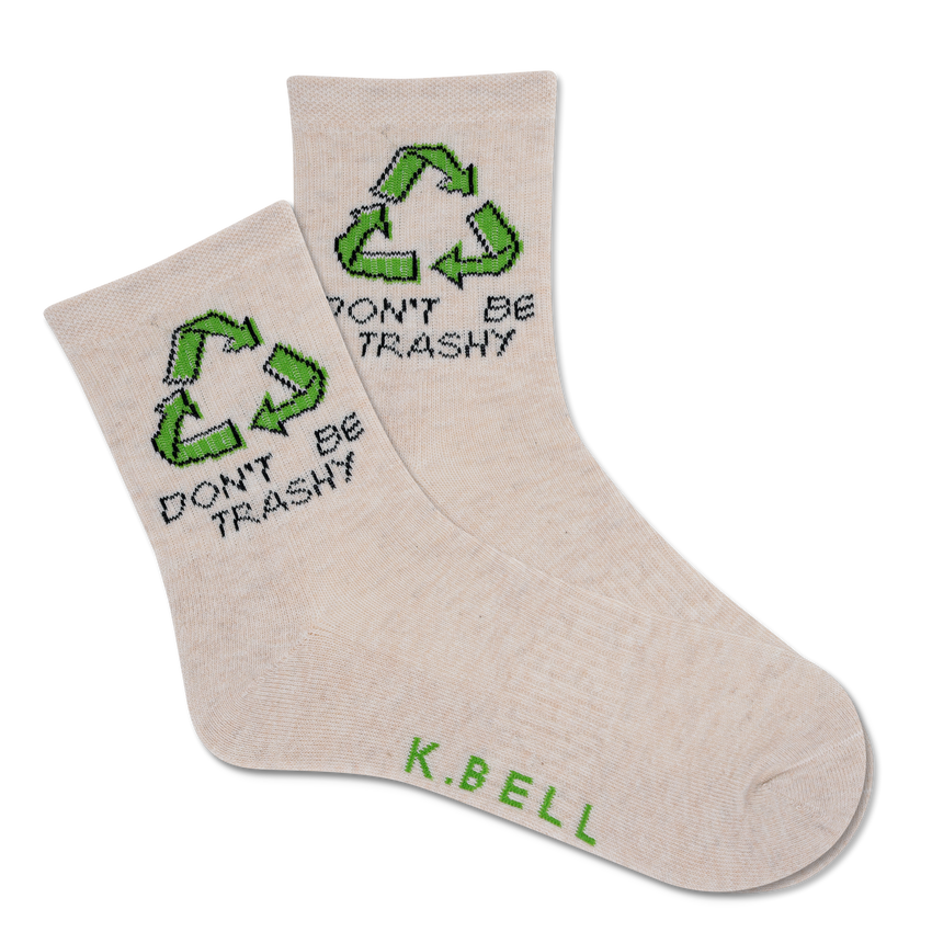 k. bell socks K.Bell Women's Don't Be Trashy Active Crew Socks Oatmeal Heather