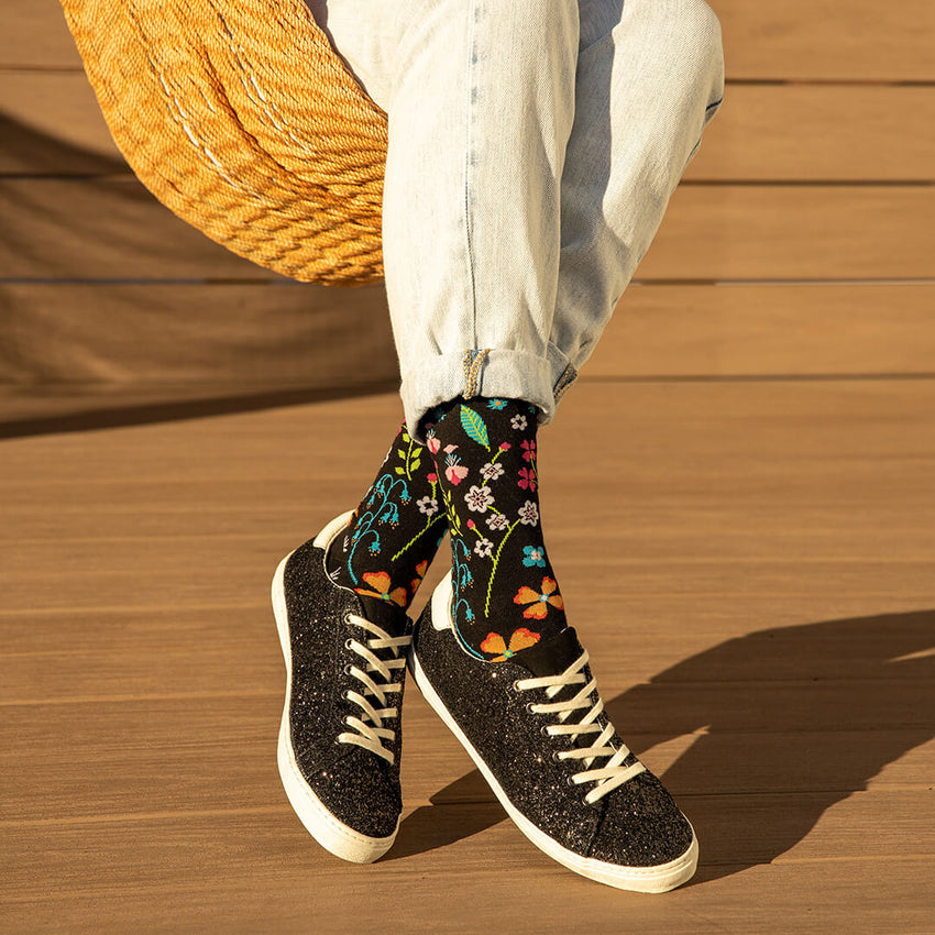 K. Bell Socks K.Bell Women's Floral Crew Socks Black