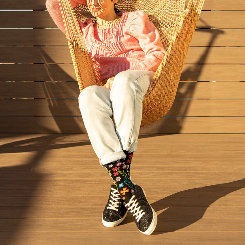 K. Bell Socks K.Bell Women's Floral Crew Socks Black