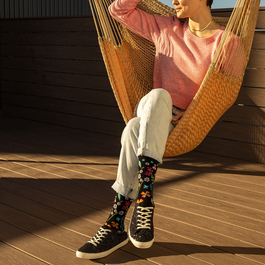 K. Bell Socks K.Bell Women's Floral Crew Socks Black