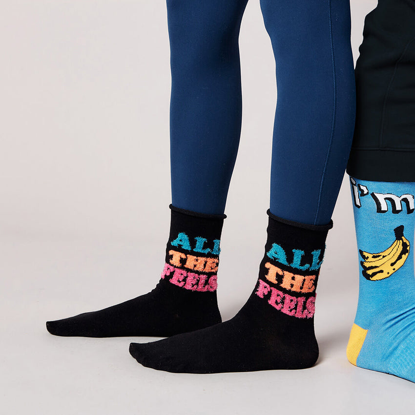 K. Bell Socks K.Bell Women's Fuzzy All The Feels Roll Top Crew Socks Black