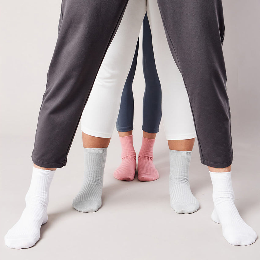 K. Bell Socks K.Bell Women's Metallic Ribbed Short Crew Socks Silver