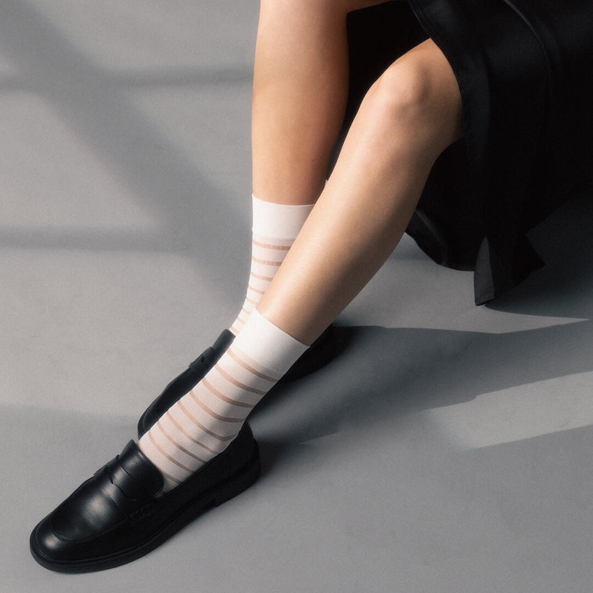 K. Bell Socks K.Bell Women's Sheer Stripe Microfiber Crew Socks White