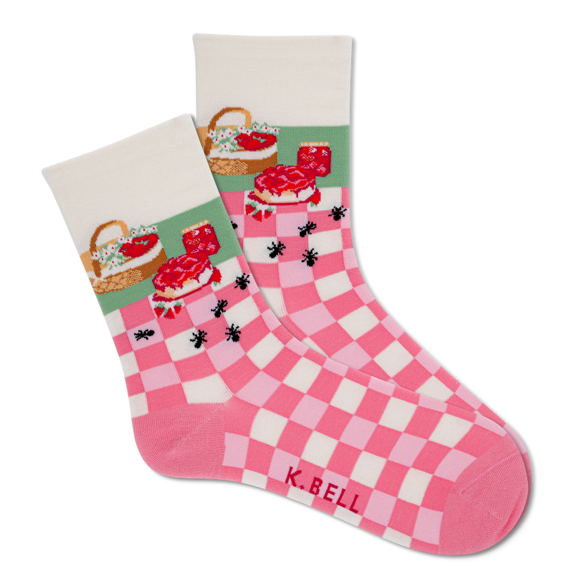 k. bell socks K.Bell Women's Strawberry Picnic Crew Socks Ivory