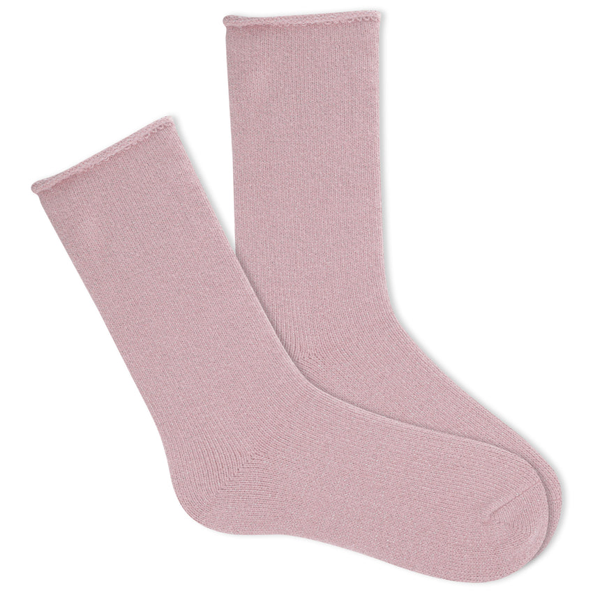 k. bell socks K.Bell Women's Supersoft Sparkle Roll Top Crew Socks Soft Pink
