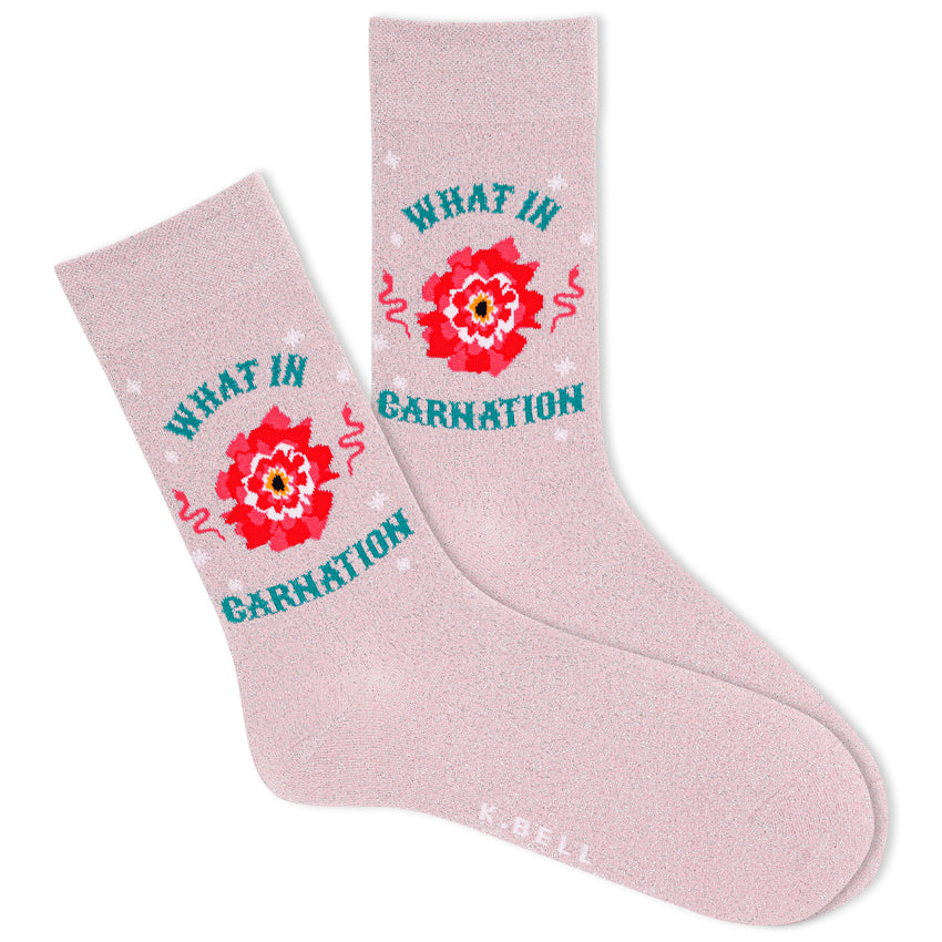 k. bell socks K.Bell Women's What in Carnation Crew Socks Powder Pink