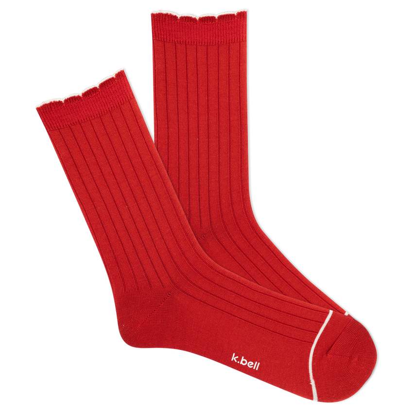 k. bell socks K.Bell Women's Wool Blend Crew Socks with Scallop Edge Red