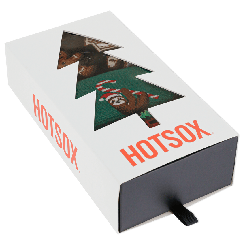 K. Bell Socks Men's Holiday Cookies Candy Cane Sloth Christmas Tree On Car Crew Socks Gift Box Black