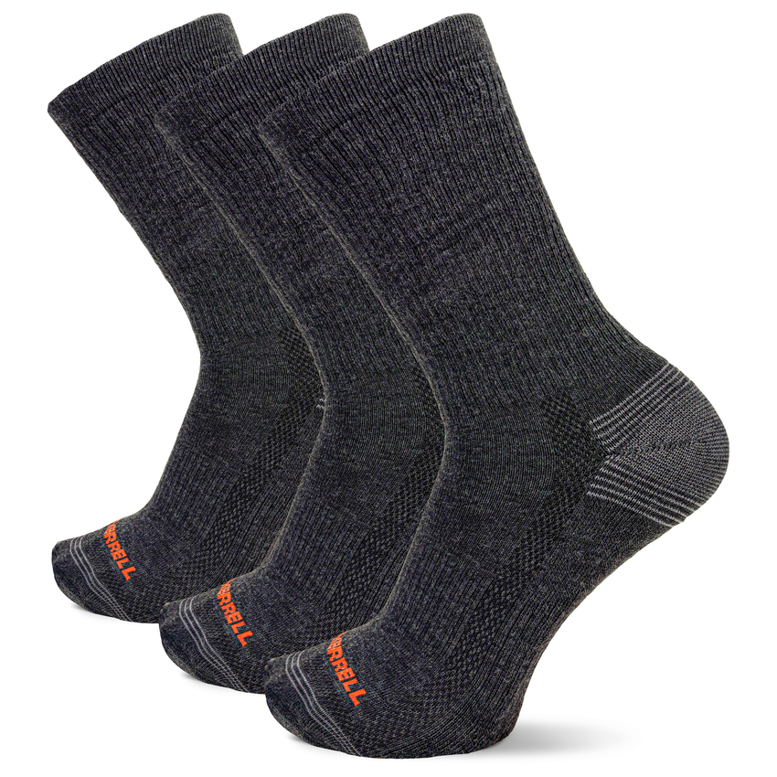k. bell socks Merrell Durable Recycled Blend All Around Crew Sock 3 Pair Pack with Blister Protection and Fast Dry Moisture Wicking Black