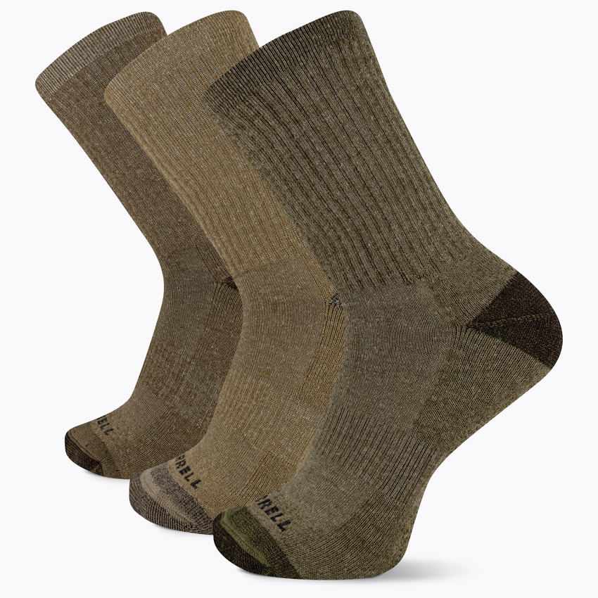k. bell socks Merrell Unisex Wool Everyday Crew Sock Cold Weather Comfort 3 Pair Pack Olive Assorted