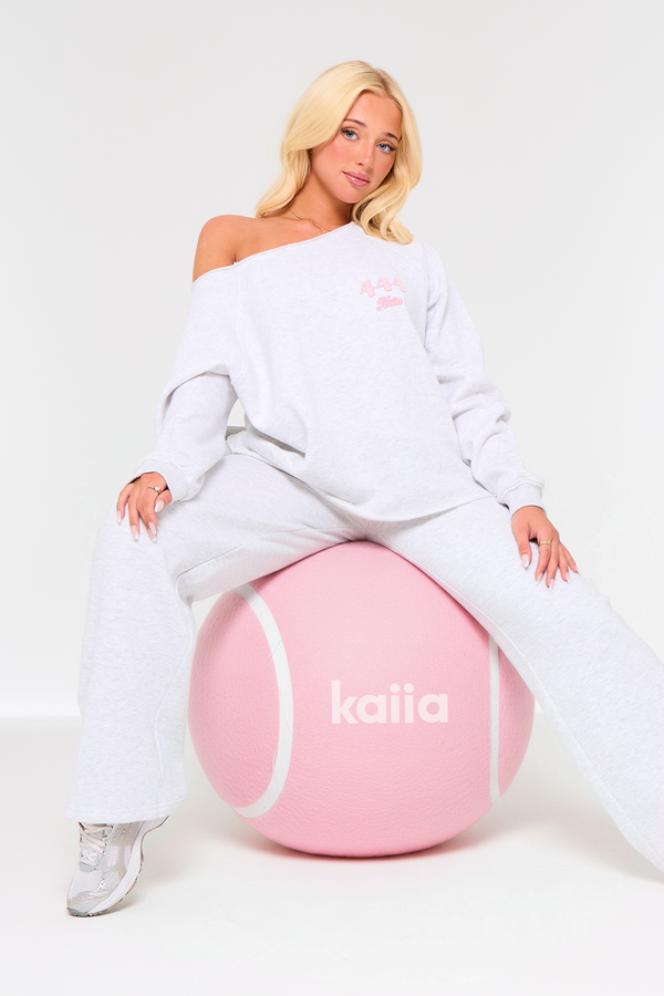 Kaiia 444 Off the Shoulder Sweatshirt Light Grey Marl & Pink