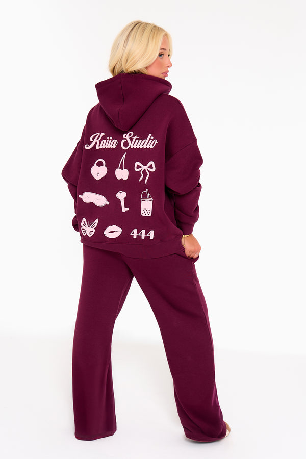 Kaiia 444 Wide Leg Joggers Burgundy & Pink