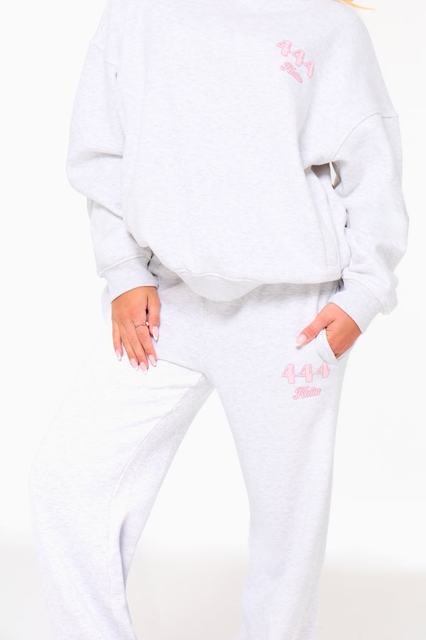 Kaiia 444 Wide Leg Joggers Light Grey Marl & Pink