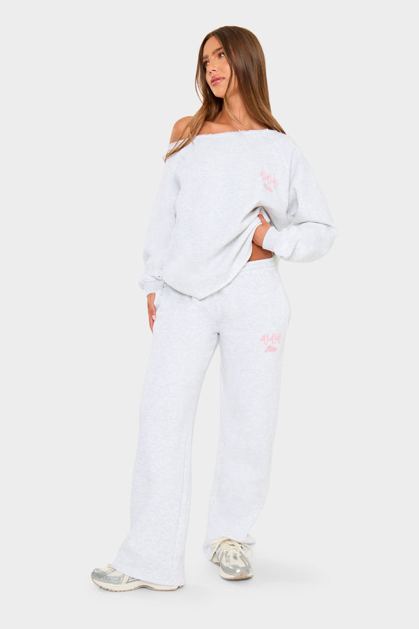 Kaiia 444 Wide Leg Joggers Light Grey Marl & Pink