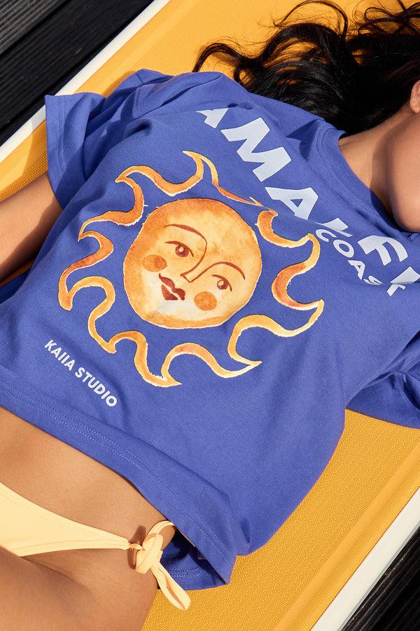 Kaiia Amalfi Sun Graphic Oversized T-Shirt Cobalt