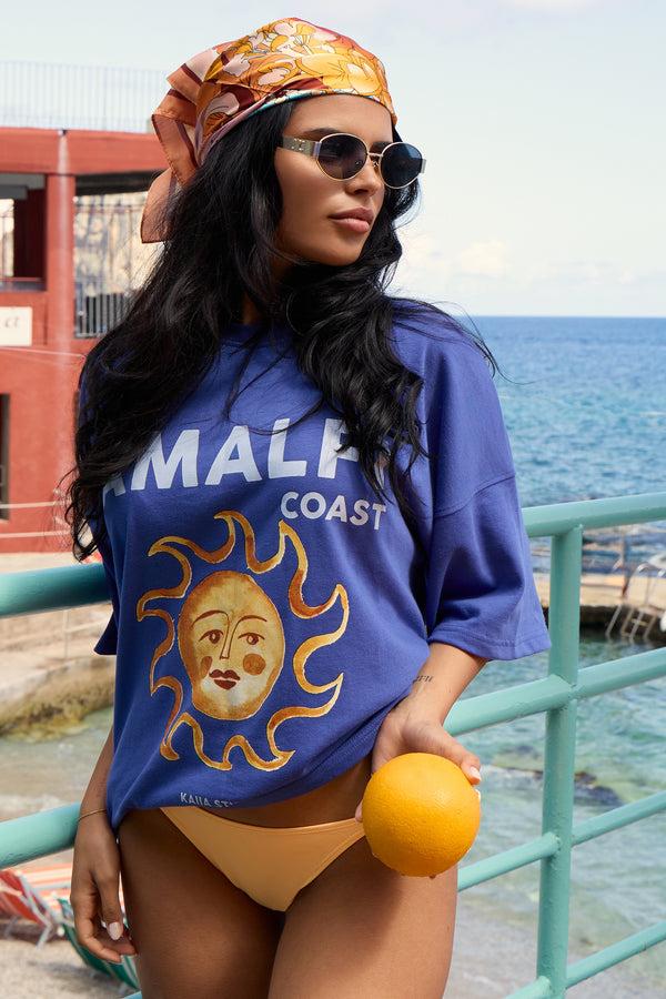 Kaiia Amalfi Sun Graphic Oversized T-Shirt Cobalt