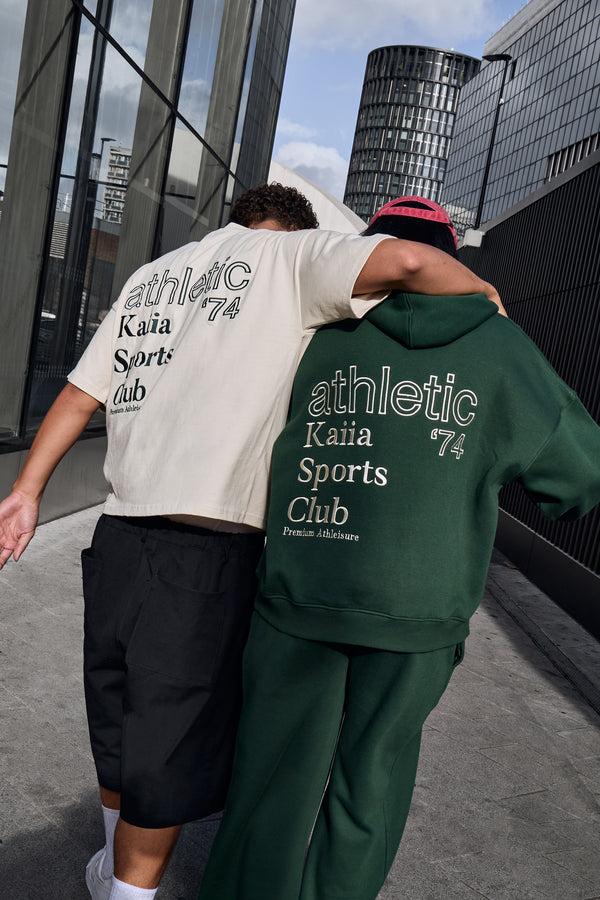 Kaiia Athletic Back Graphic Oversized T-Shirt Cream & Green