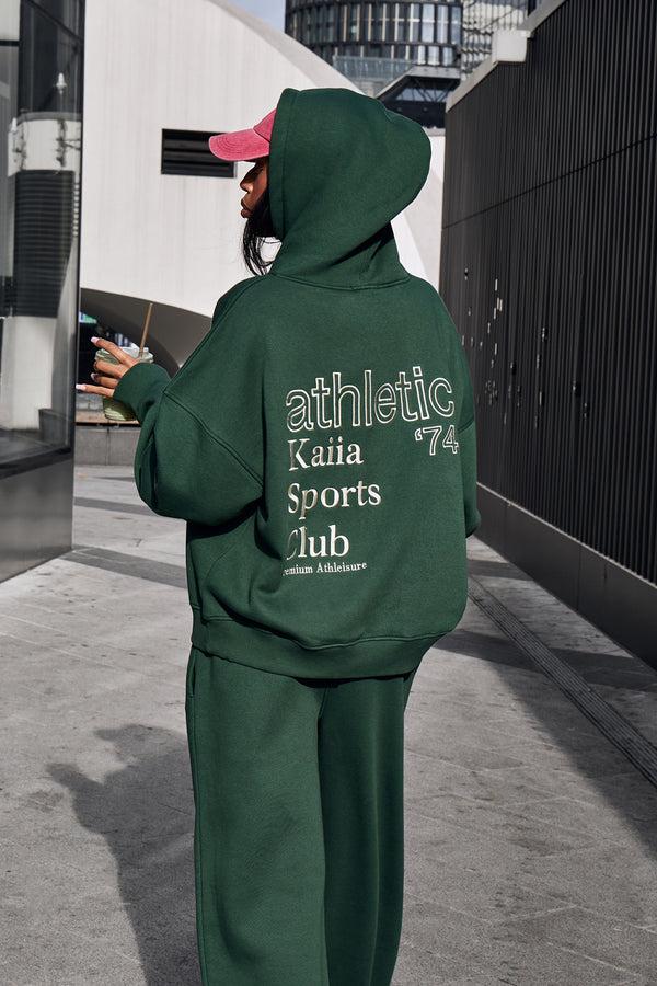 Kaiia Athletic Sport Oversized Hoodie Emerald Green