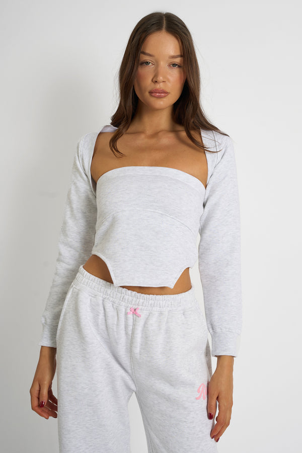 Kaiia Bandeau Crop Top & Bolero Light Grey Marl