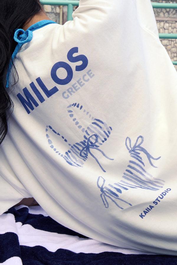 Kaiia Bikini Back Graphic Oversized T-Shirt Cream