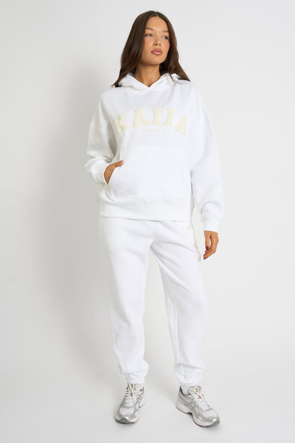 Kaiia Borg Slogan Oversized Hoodie Cream