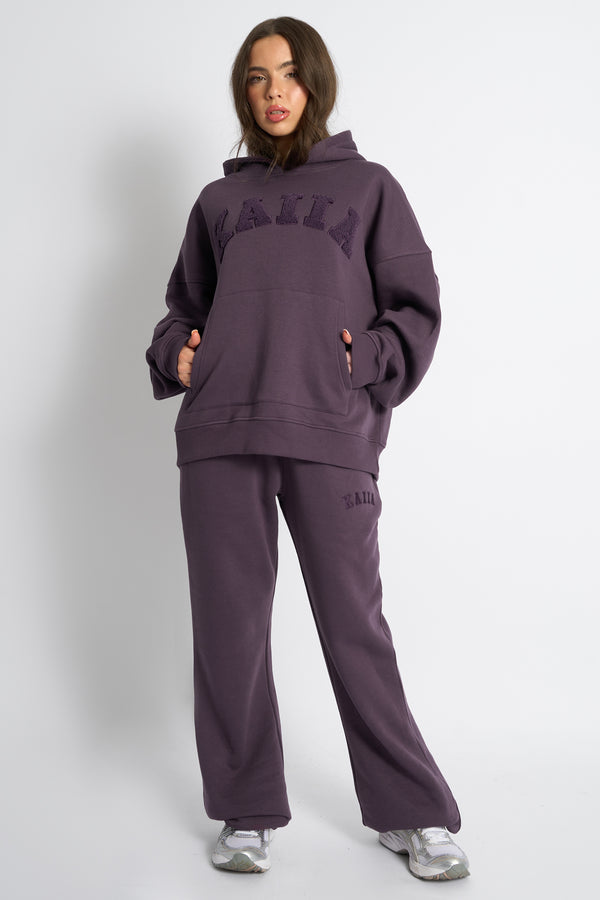 Kaiia Borg Slogan Oversized Hoodie Deep Purple