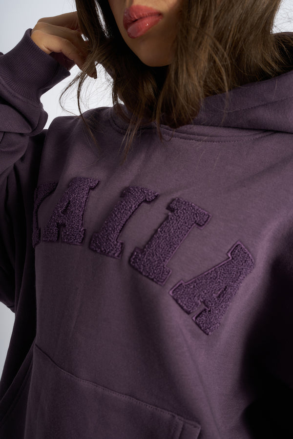 Kaiia Borg Slogan Oversized Hoodie Deep Purple