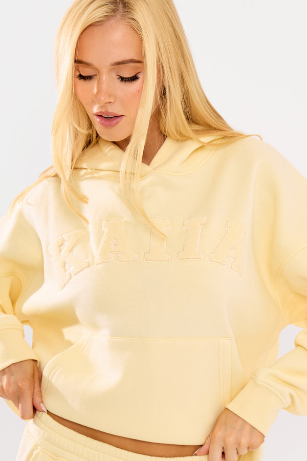 Kaiia Borg Slogan Oversized Hoodie Lemon